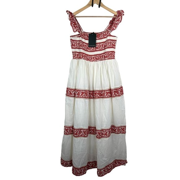 Meadow Rhodes Daisyella Fit And Flare- Off White And Maroon Cotton Dobby Dress s - Picture 2 of 10